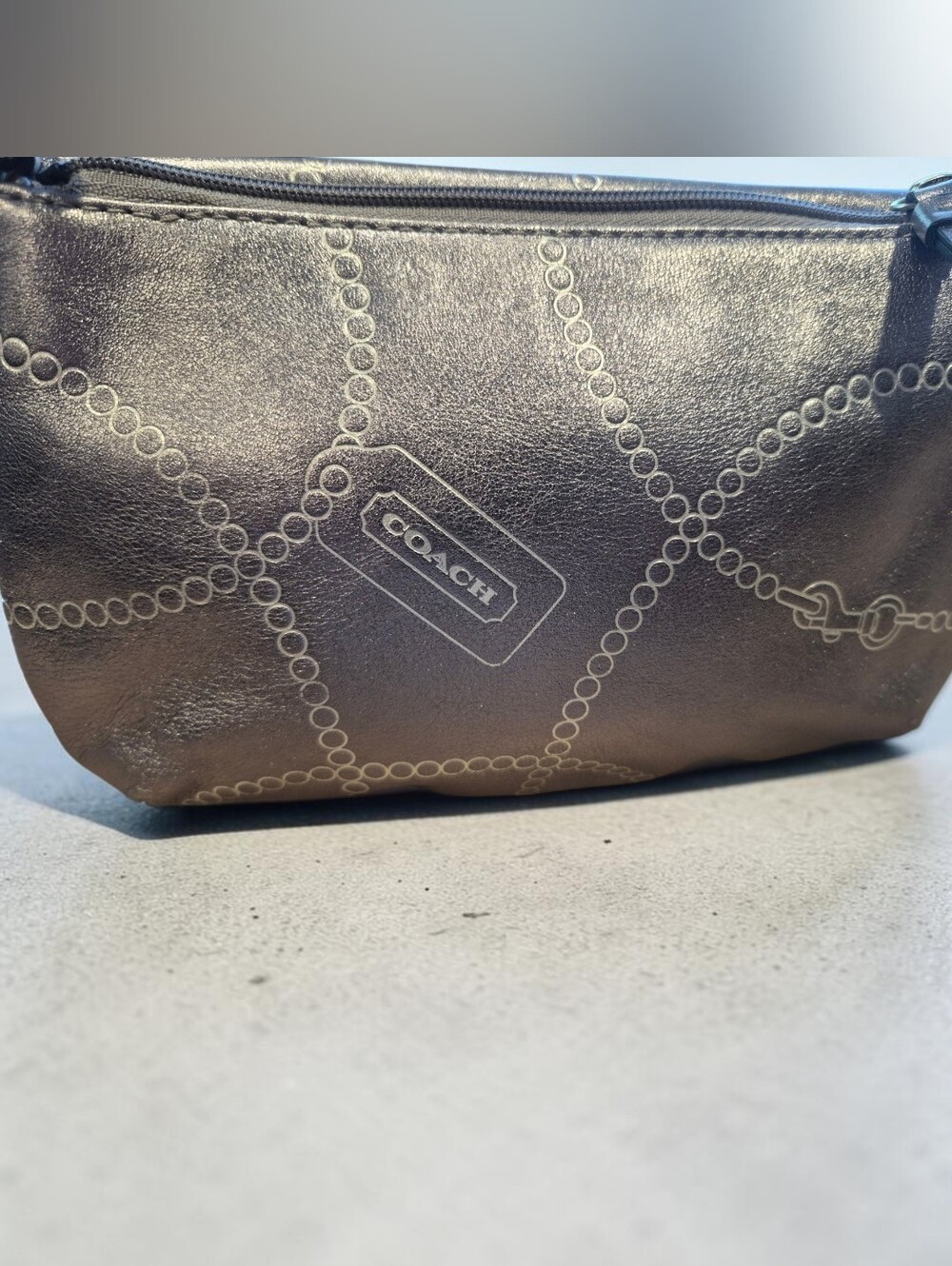 Coach Leather Metallic Silver Chain-Embossed Demi Flap Shoulder Bag - Picture 8 of 8